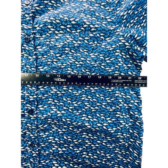 Old Navy Built-In Flex Mens Button Up Everyday Shirt Large Blue Fish Print - Picture 7 of 11